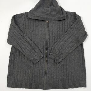 Woman Within Cotton Cable Knit Hooded Cardigan Sweater 1X